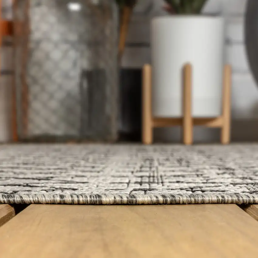9' Light Gray And Black Square Trellis Indoor Outdoor Area Rug Photo 6