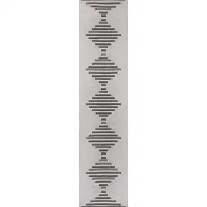 Photo of 8' Light Gray And Black Striped Indoor Outdoor Runner Rug