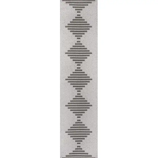 8' Light Gray And Black Striped Indoor Outdoor Runner Rug Photo 1