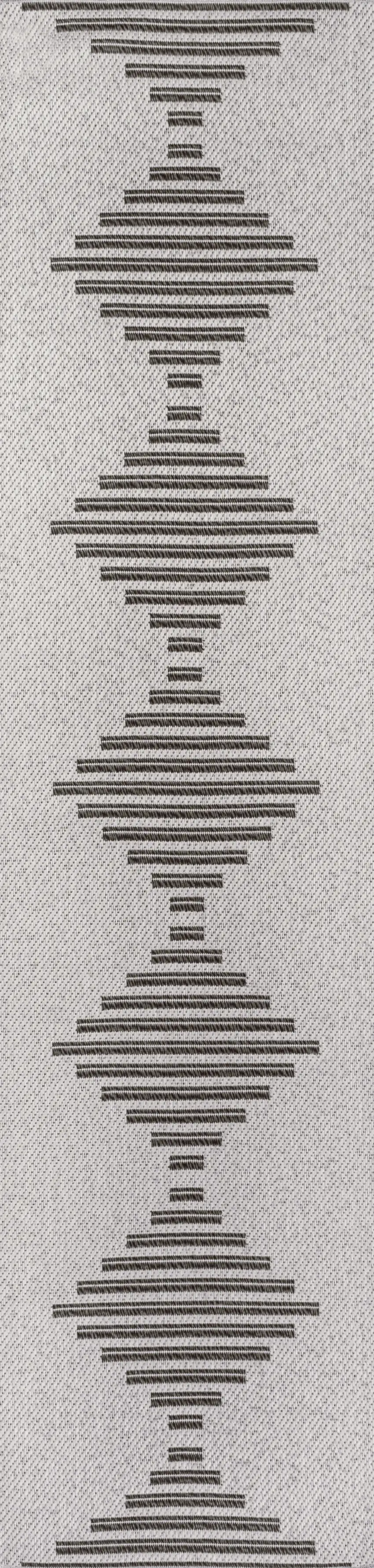 8' Light Gray And Black Striped Indoor Outdoor Runner Rug Photo 1