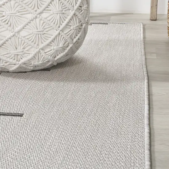 8' Light Gray And Black Striped Indoor Outdoor Runner Rug Photo 6