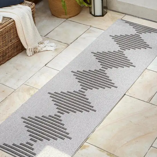 8' Light Gray And Black Striped Indoor Outdoor Runner Rug Photo 4
