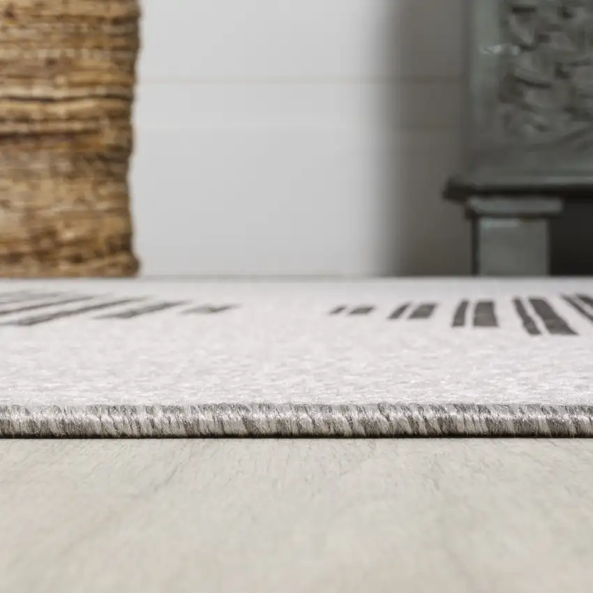 8' Light Gray And Black Striped Indoor Outdoor Runner Rug Photo 9