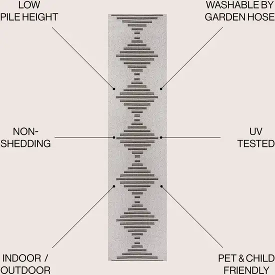 8' Light Gray And Black Striped Indoor Outdoor Runner Rug Photo 7