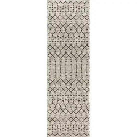 8' Light Gray And Black Trellis Indoor Outdoor Runner Rug Photo 1