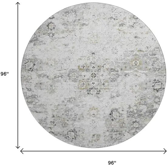 8' Light Gray And Charcoal Floral Medallion Washable Round Rug With UV Protection Photo 3