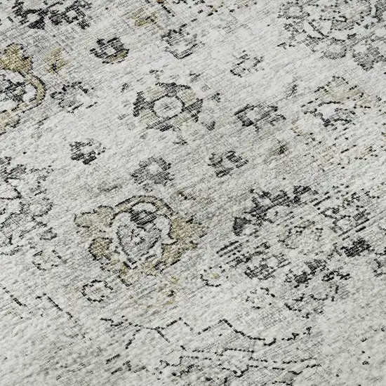 8' Light Gray And Charcoal Floral Medallion Washable Round Rug With UV Protection Photo 9