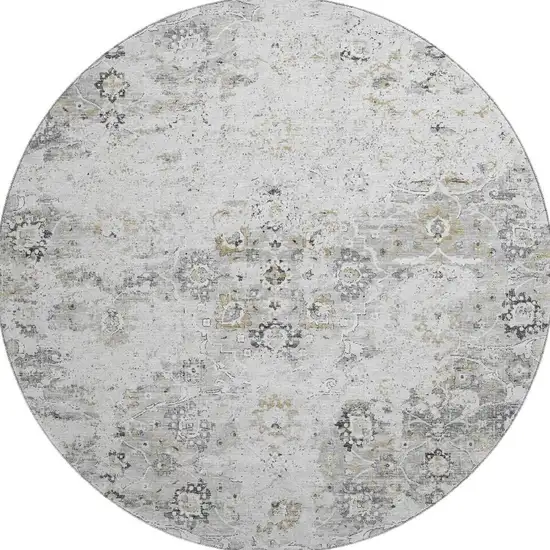8' Light Gray And Charcoal Floral Medallion Washable Round Rug With UV Protection Photo 4
