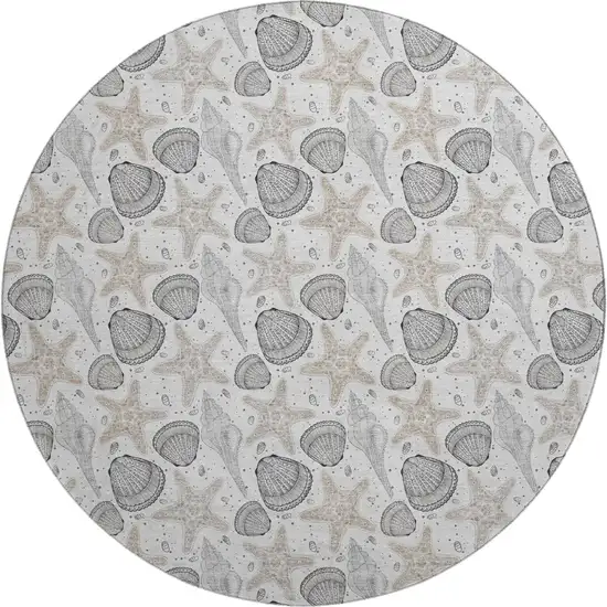 8' Light Gray And Charcoal Geometric Washable Round Rug With UV Protection Photo 1
