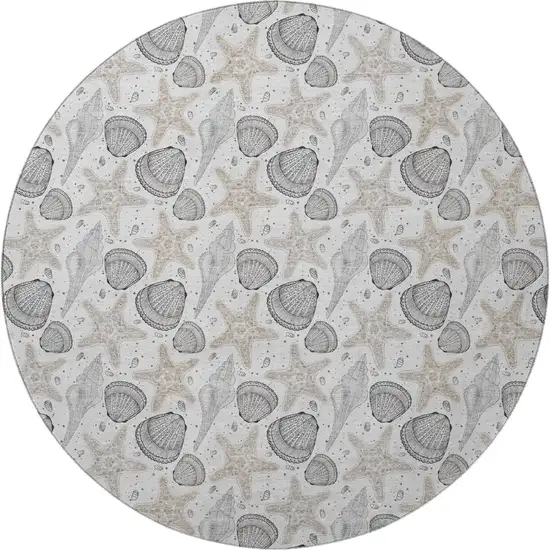 8' Light Gray And Charcoal Geometric Washable Round Rug With UV Protection Photo 3