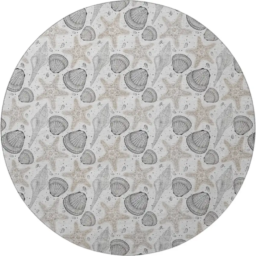 8' Light Gray And Charcoal Geometric Washable Round Rug With UV Protection Photo 3
