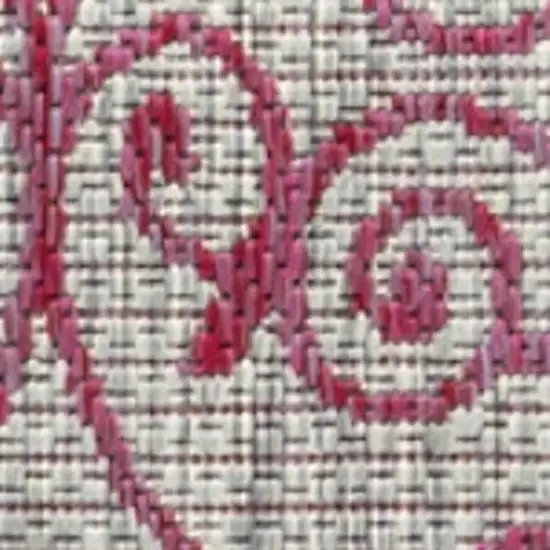 10' Light Gray And Fuchsia Geometric Indoor Outdoor Runner Rug Photo 3