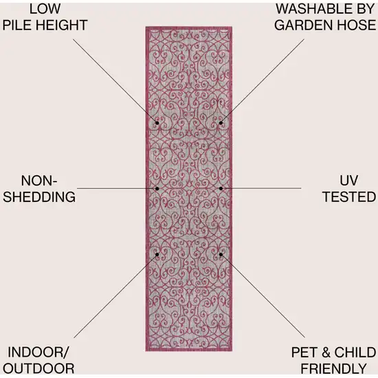 10' Light Gray And Fuchsia Geometric Indoor Outdoor Runner Rug Photo 8