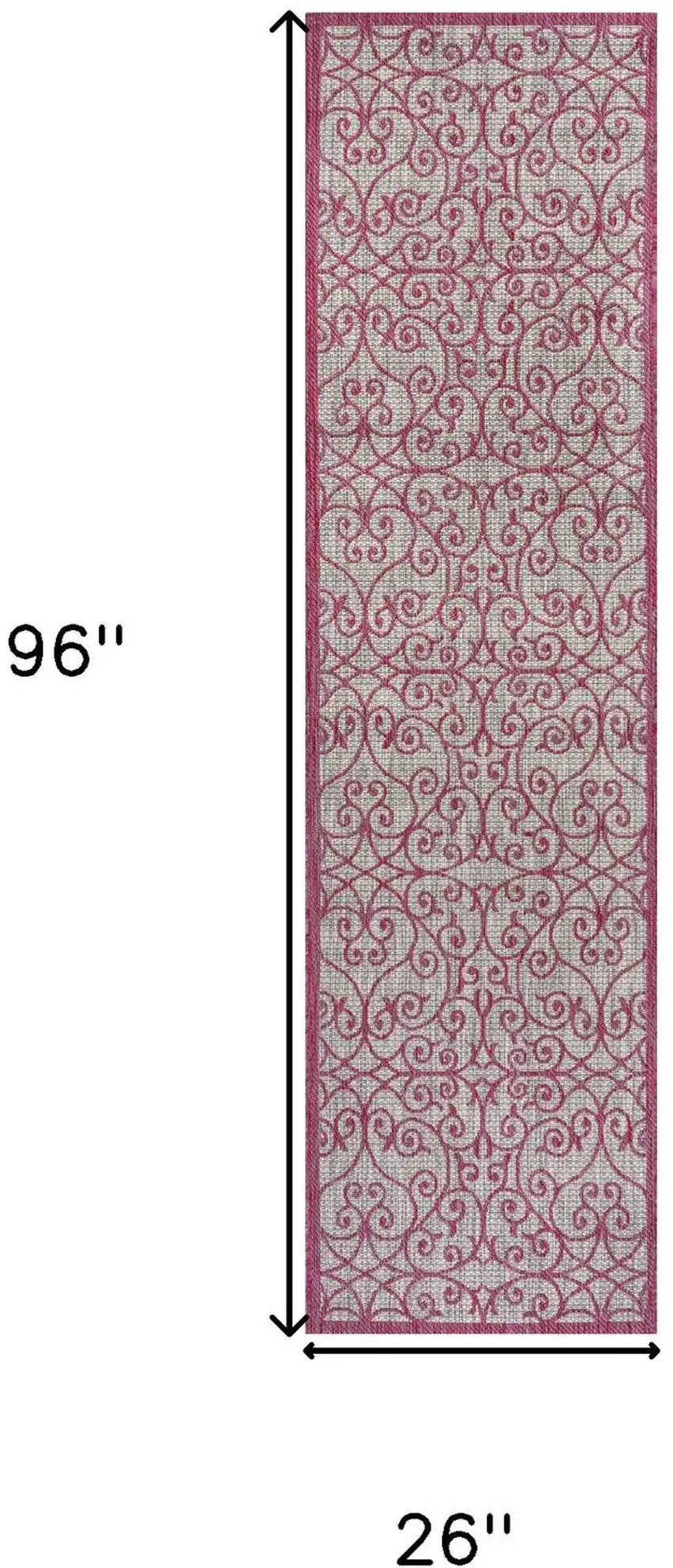 8' Light Gray And Fuchsia Geometric Indoor Outdoor Runner Rug Photo 8