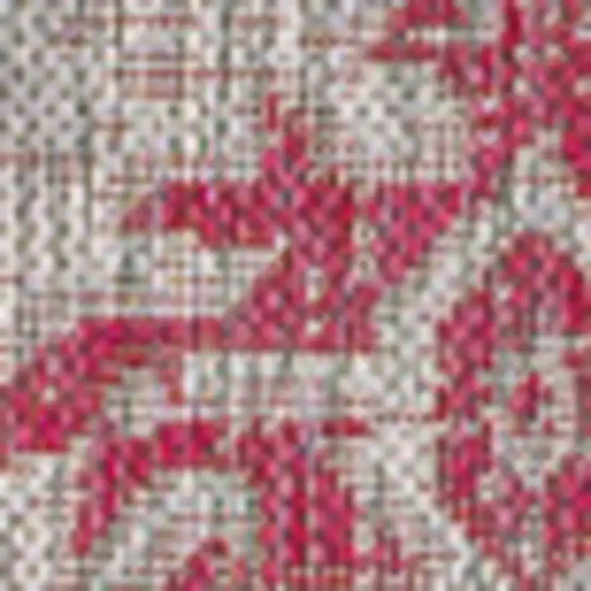 5' Light Gray And Fuchsia Square Medallion Indoor Outdoor Area Rug Photo 3