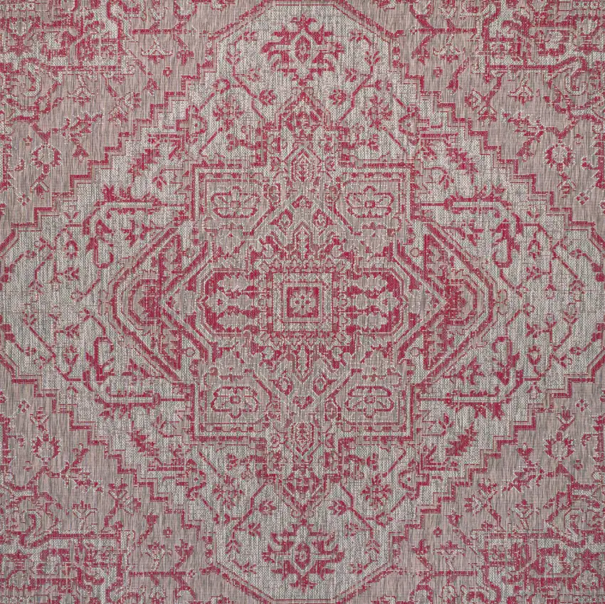 5' Light Gray And Fuchsia Square Medallion Indoor Outdoor Area Rug Photo 1