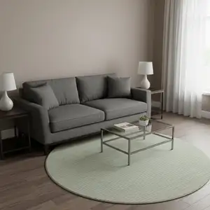 Photo of 8' Light Gray And Ivory Striped Washable Round Rug With UV Protection