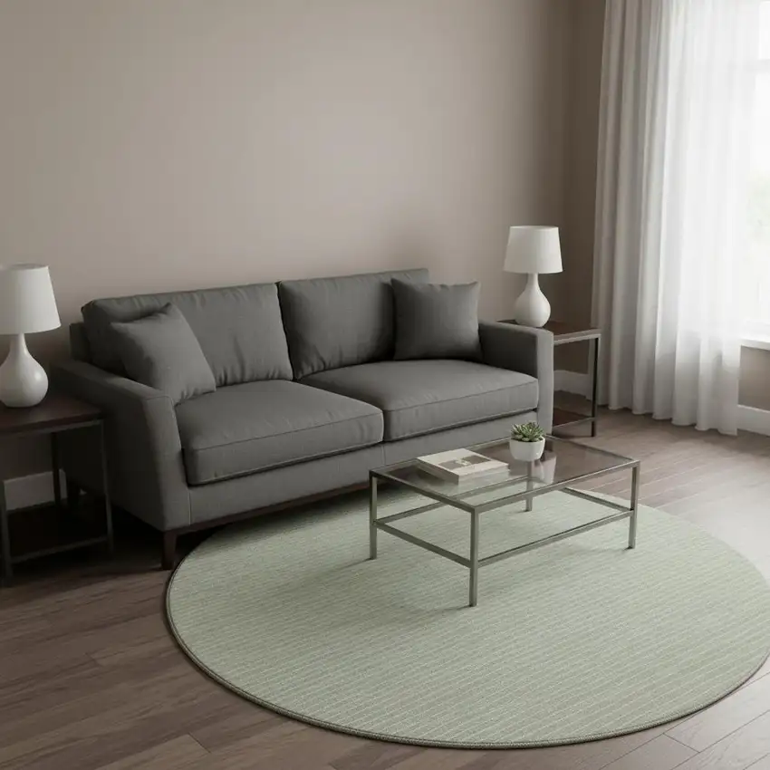 8' Light Gray And Ivory Striped Washable Round Rug With UV Protection Photo 1