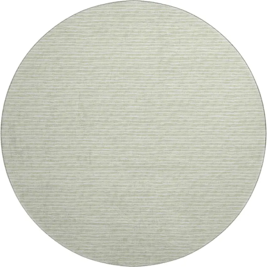 8' Light Gray And Ivory Striped Washable Round Rug With UV Protection Photo 2