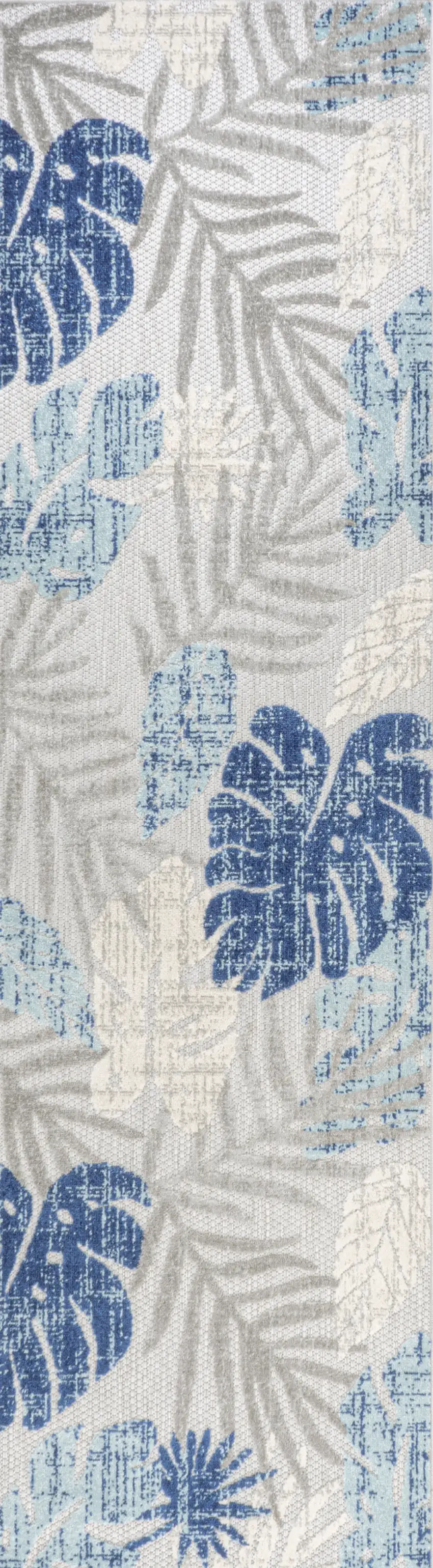 8' Light Gray And Navy Blue Floral Indoor Outdoor Runner Rug Photo 2