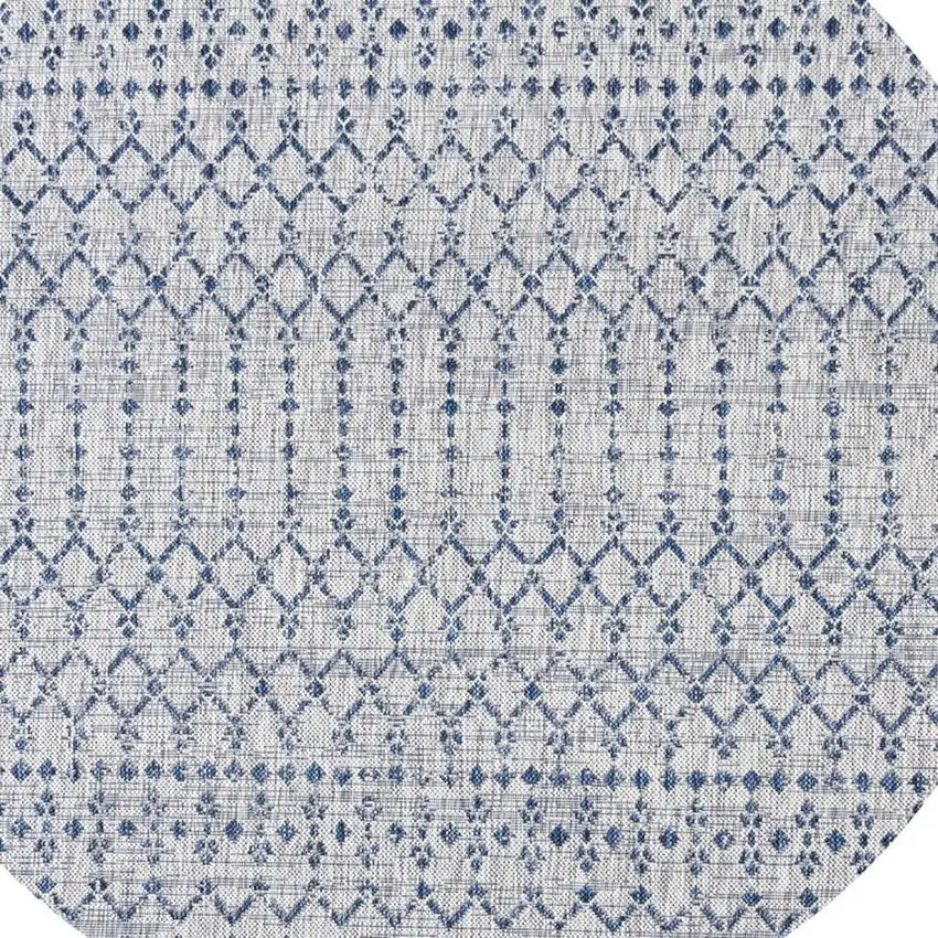 6' Light Gray And Navy Blue Round Trellis Indoor Outdoor Area Rug Photo 2
