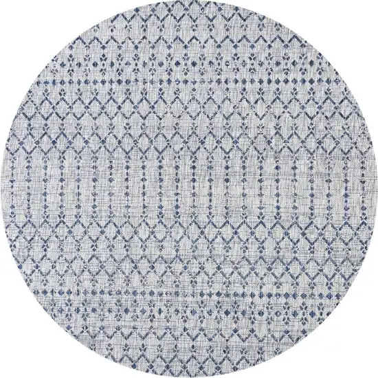 6' Light Gray And Navy Blue Round Trellis Indoor Outdoor Area Rug Photo 3