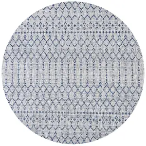 Photo of 6' Light Gray And Navy Blue Round Trellis Indoor Outdoor Area Rug