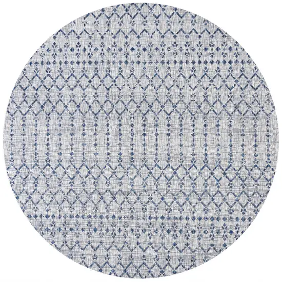 6' Light Gray And Navy Blue Round Trellis Indoor Outdoor Area Rug Photo 1
