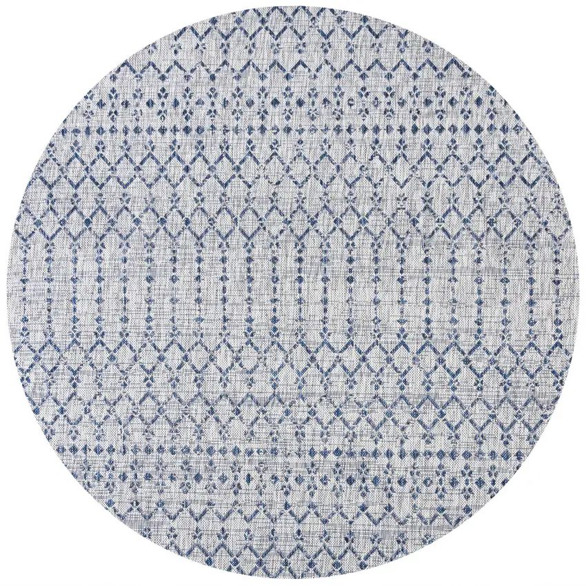 6' Light Gray And Navy Blue Round Trellis Indoor Outdoor Area Rug Photo 1