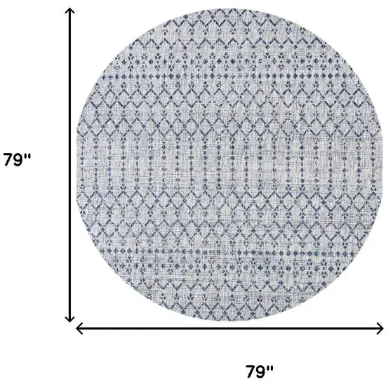 6' Light Gray And Navy Blue Round Trellis Indoor Outdoor Area Rug Photo 9