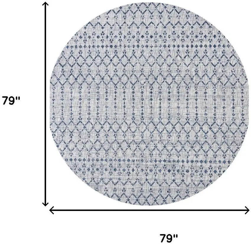 6' Light Gray And Navy Blue Round Trellis Indoor Outdoor Area Rug Photo 9