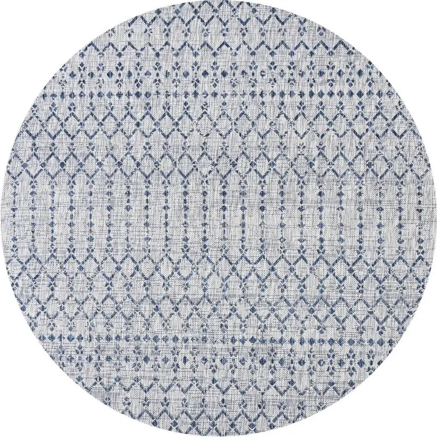 8' Light Gray And Navy Blue Round Trellis Indoor Outdoor Area Rug Photo 3