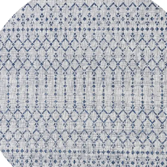8' Light Gray And Navy Blue Round Trellis Indoor Outdoor Area Rug Photo 2