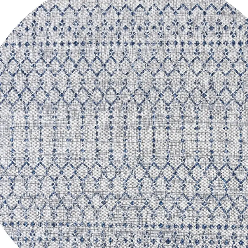 8' Light Gray And Navy Blue Round Trellis Indoor Outdoor Area Rug Photo 2