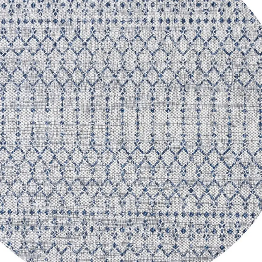 9' Light Gray And Navy Blue Round Trellis Indoor Outdoor Area Rug Photo 2