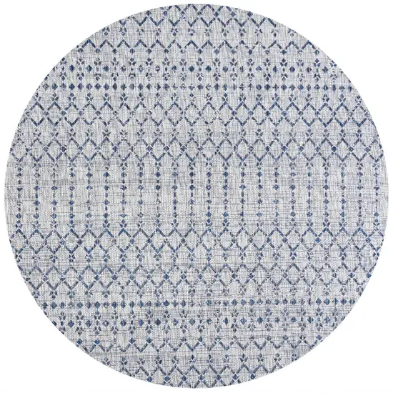 9' Light Gray And Navy Blue Round Trellis Indoor Outdoor Area Rug Photo 3