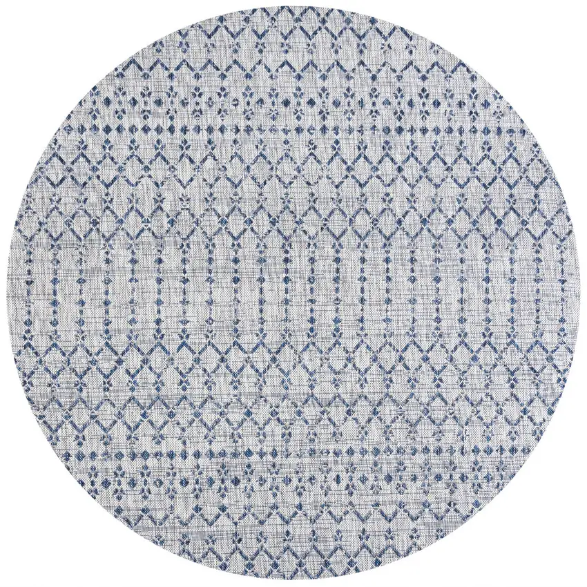 9' Light Gray And Navy Blue Round Trellis Indoor Outdoor Area Rug Photo 3