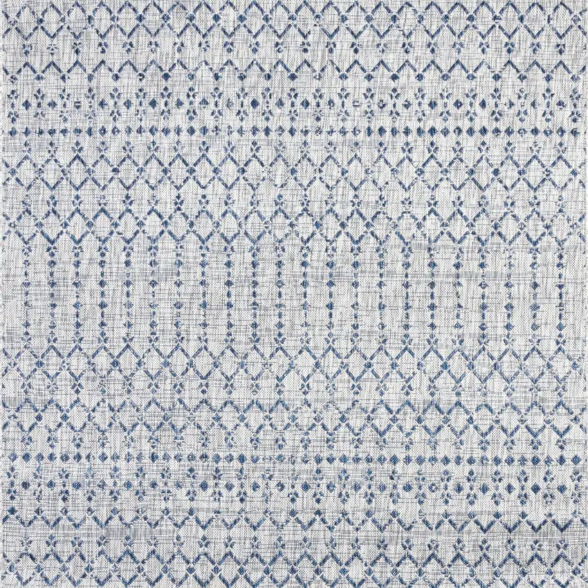 3' Light Gray And Navy Blue Square Trellis Indoor Outdoor Area Rug Photo 1