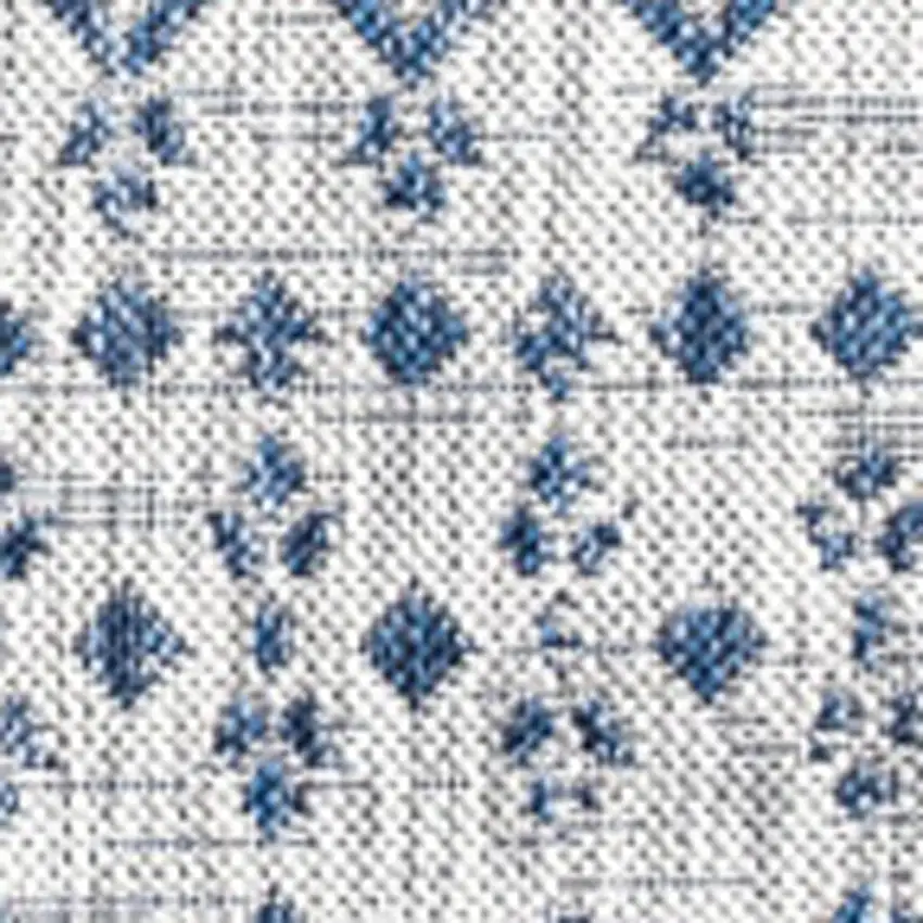 3' Light Gray And Navy Blue Square Trellis Indoor Outdoor Area Rug Photo 2