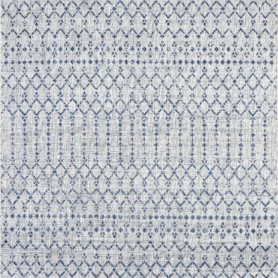 6' Light Gray And Navy Blue Square Trellis Indoor Outdoor Area Rug Photo 1