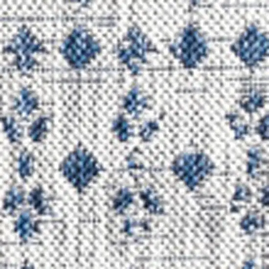 6' Light Gray And Navy Blue Square Trellis Indoor Outdoor Area Rug Photo 2