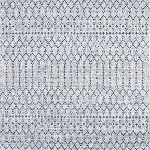 Photo of 8' Light Gray And Navy Blue Square Trellis Indoor Outdoor Area Rug