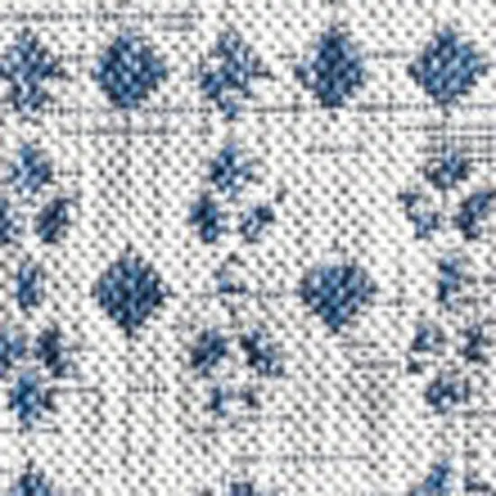 9' Light Gray And Navy Blue Square Trellis Indoor Outdoor Area Rug Photo 2