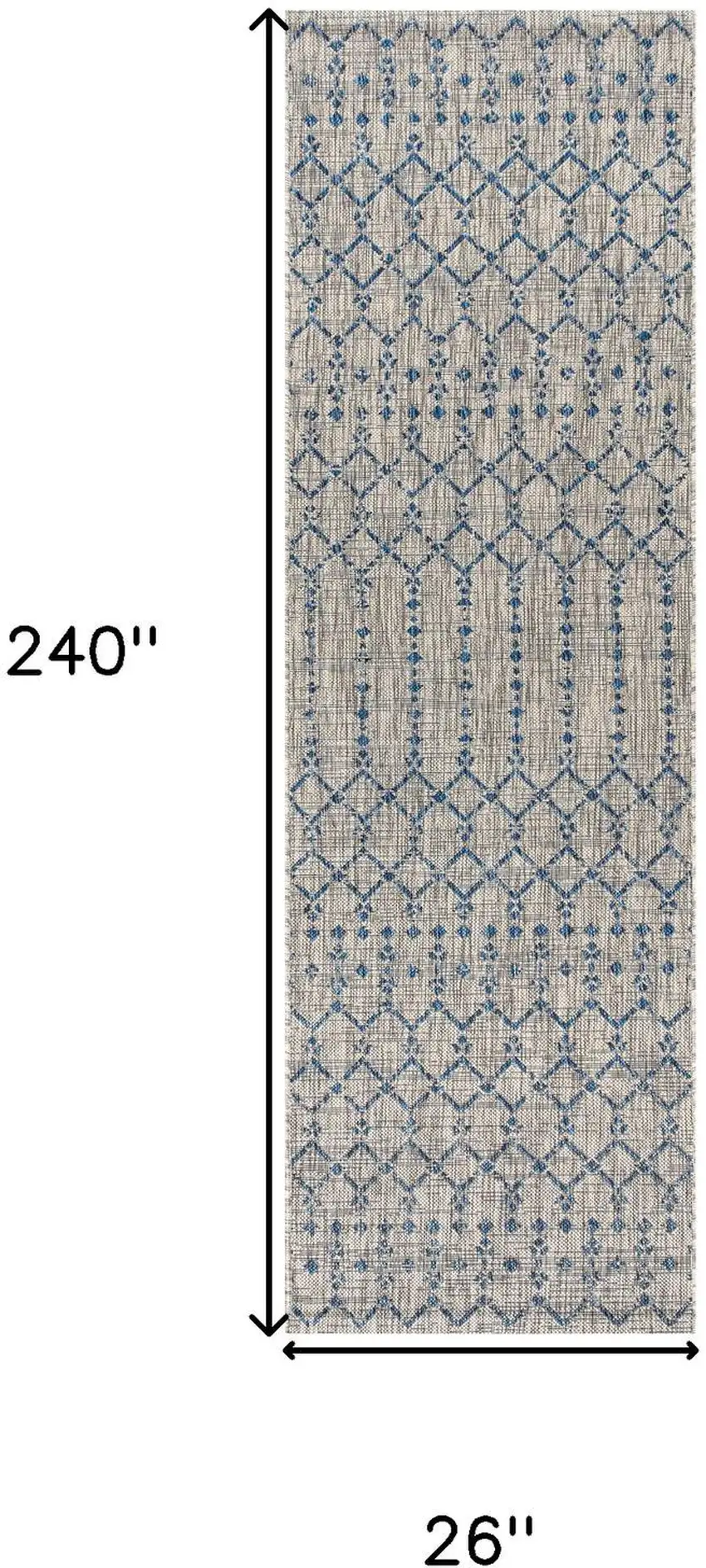 20' Light Gray And Navy Blue Trellis Indoor Outdoor Runner Rug Photo 7