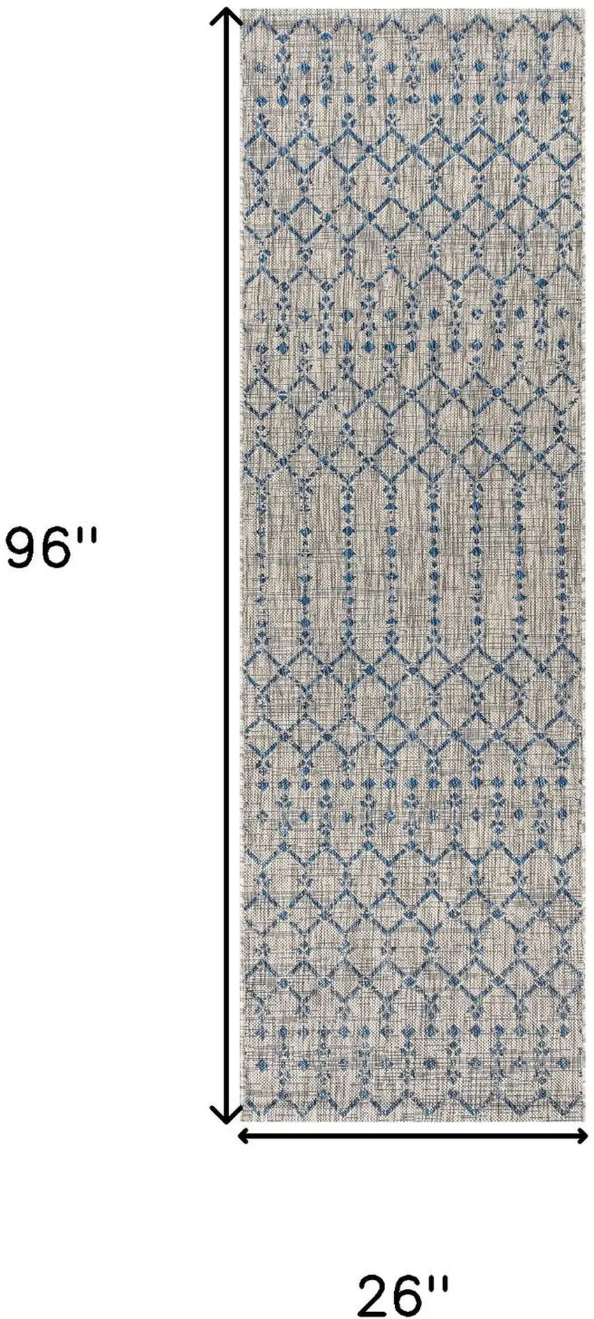 8' Light Gray And Navy Blue Trellis Indoor Outdoor Runner Rug Photo 5
