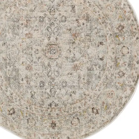 8' Light Gray Black And Yellow Floral Distressed Round Rug Photo 7