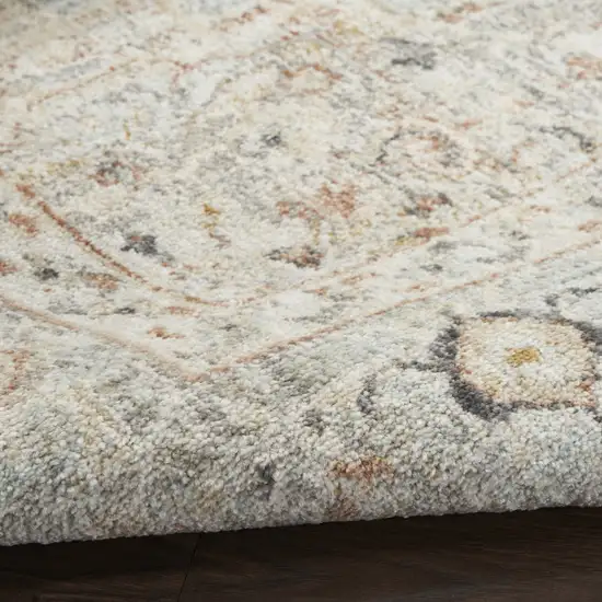 8' Light Gray Black And Yellow Floral Distressed Round Rug Photo 9