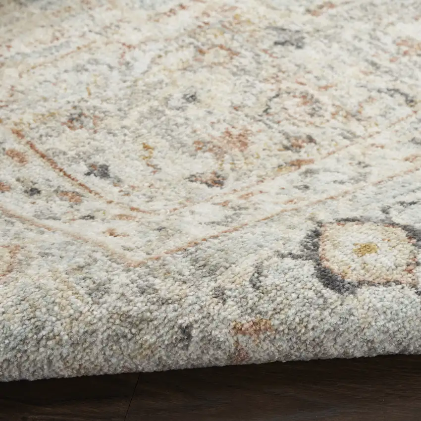 8' Light Gray Black And Yellow Floral Distressed Round Rug Photo 9