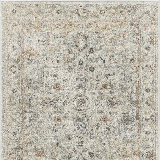 8' Light Gray Black And Yellow Floral Distressed Runner Rug Photo 7