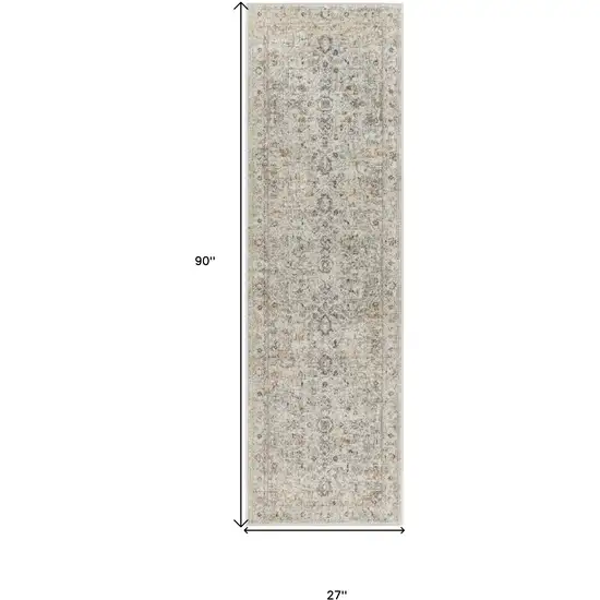 8' Light Gray Black And Yellow Floral Distressed Runner Rug Photo 3